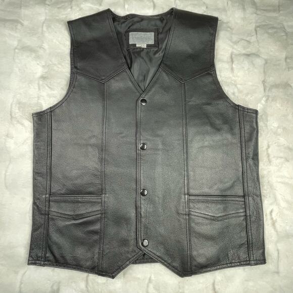🔥NWOT Vintage Leather 100% Leather Mens S BlackBiker Motorcycle Button Vest